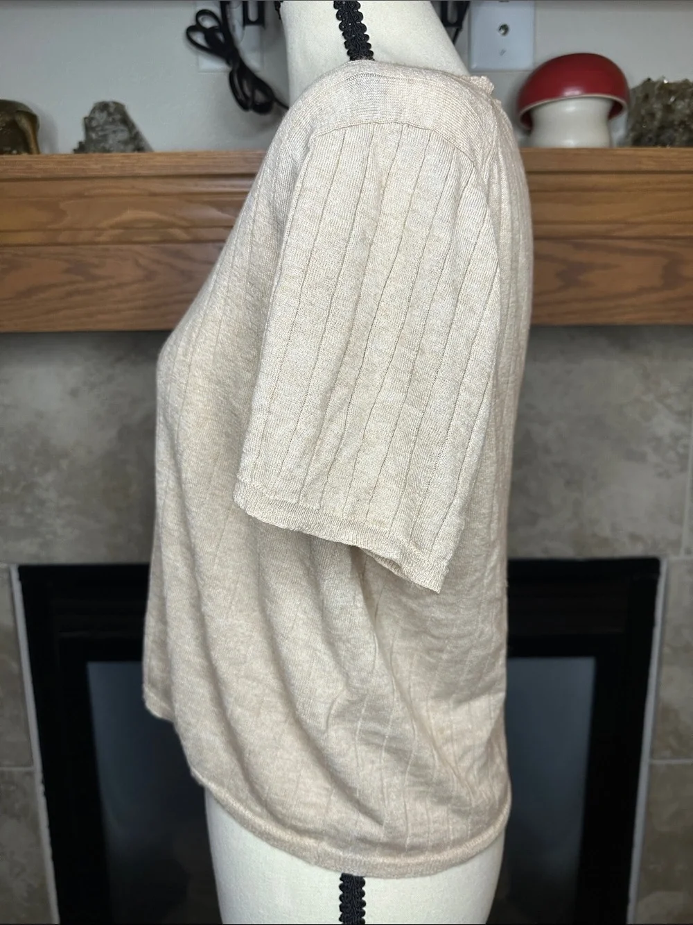 J. Crew 85% SILK Blend Beige Short-Sleeve Knit Sweater Top Size Large